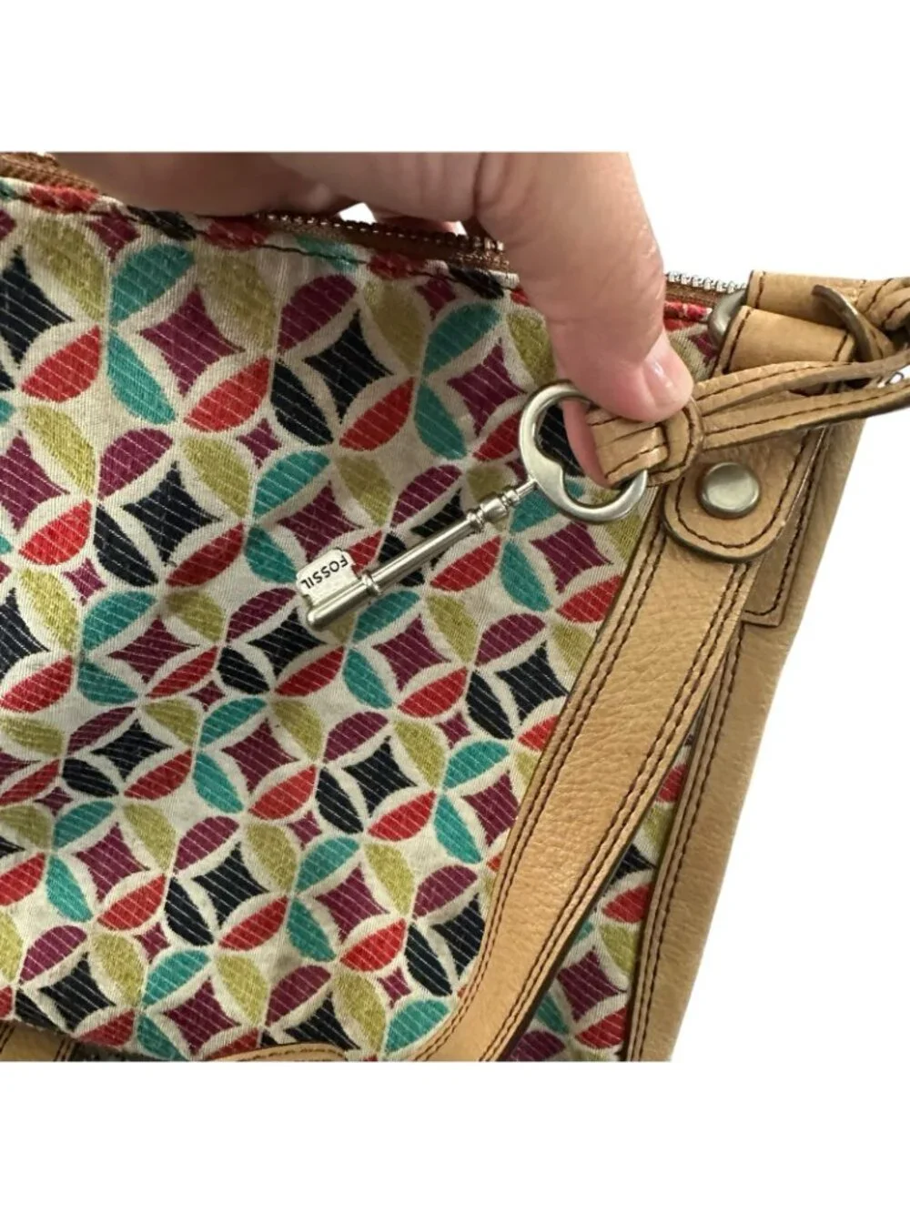 Fossil Colorful Geometric Pattern Crossbody Bag Multicolor Leather